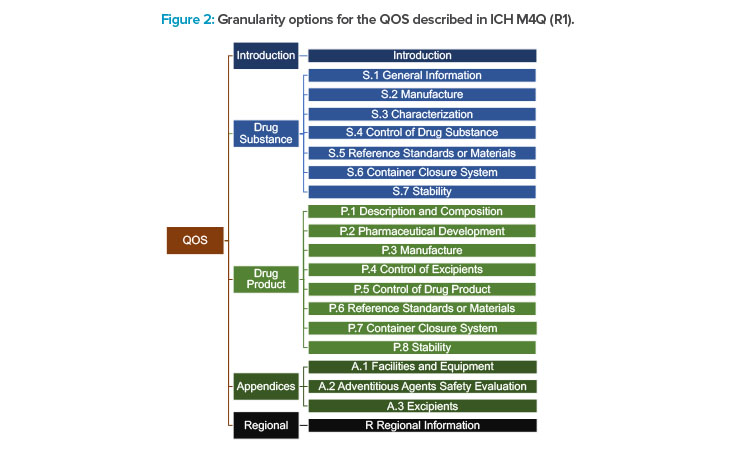Figure 2: Granularity options for the QOS described in ICH M4Q (R1).