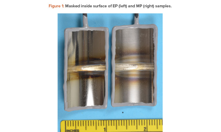 Figure 1: Masked inside surface of EP (left) and MP (right) samples.