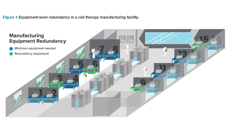 Figure 1: Equipment-level redundancy in a cell therapy manufacturing facility.