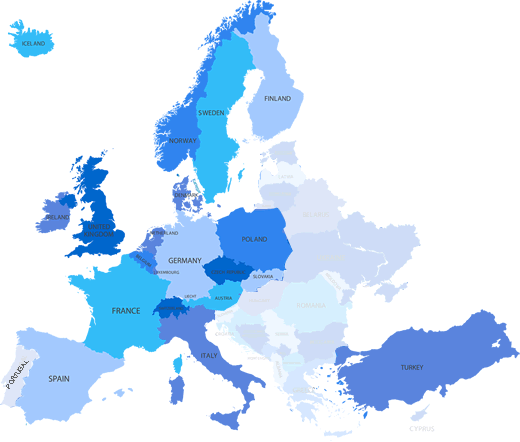 Map of Europe Affiliates
