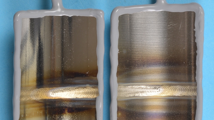 Masked inside surface of EP (left) and MP (right) samples