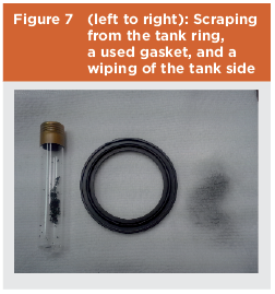 Figure 7: Scraping From the Tank Ring, a Used Gasket, and a Wiping of the Tank Side