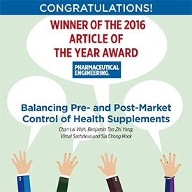2016 Pharmaceutical Engineering Magazine's Article of the Year Award Winner